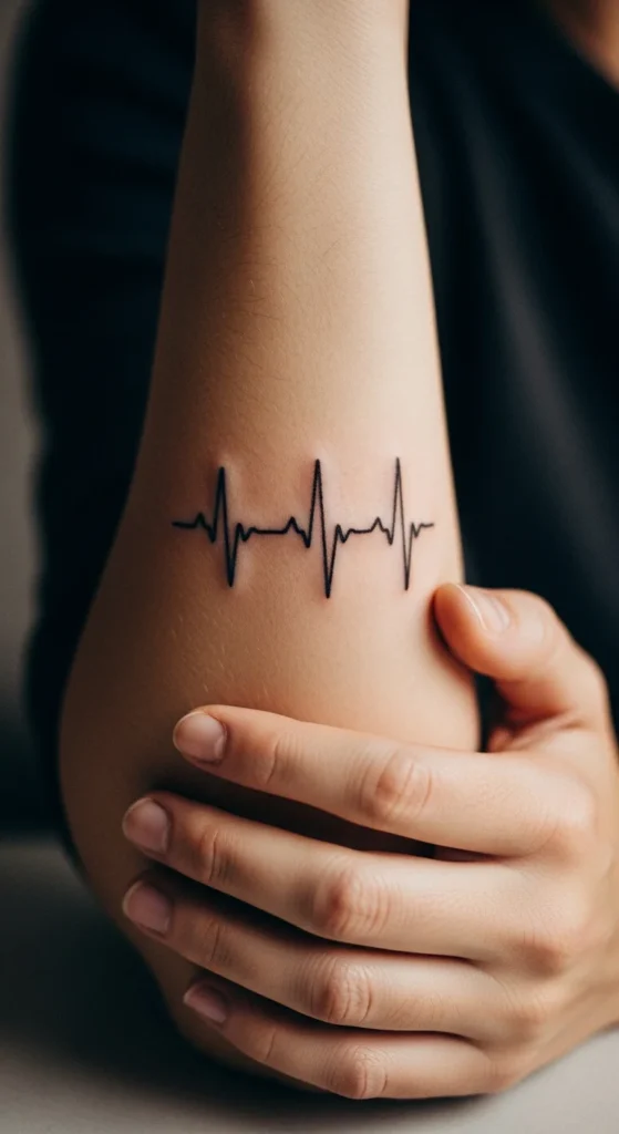 Heartbeat line forearm tattoo