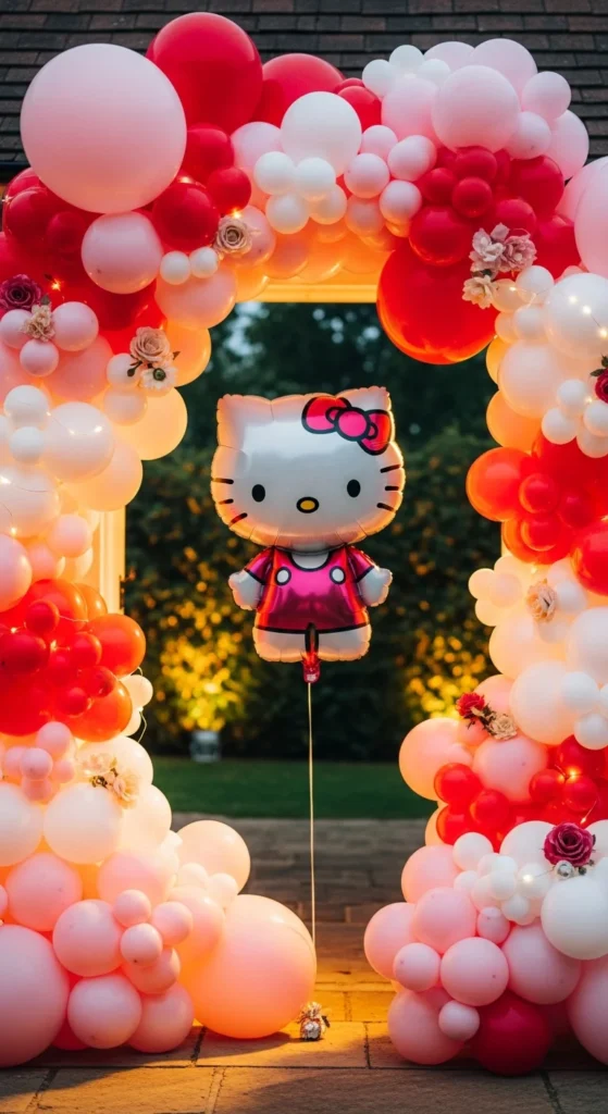 Hello Kitty balloon arch