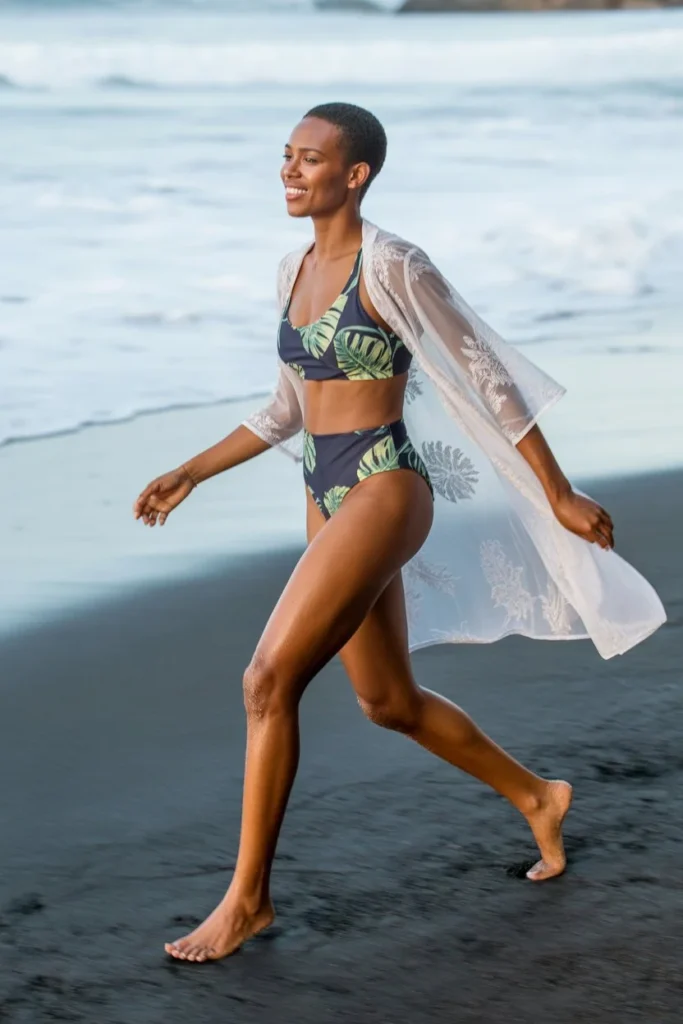 High-waisted tropical bikini