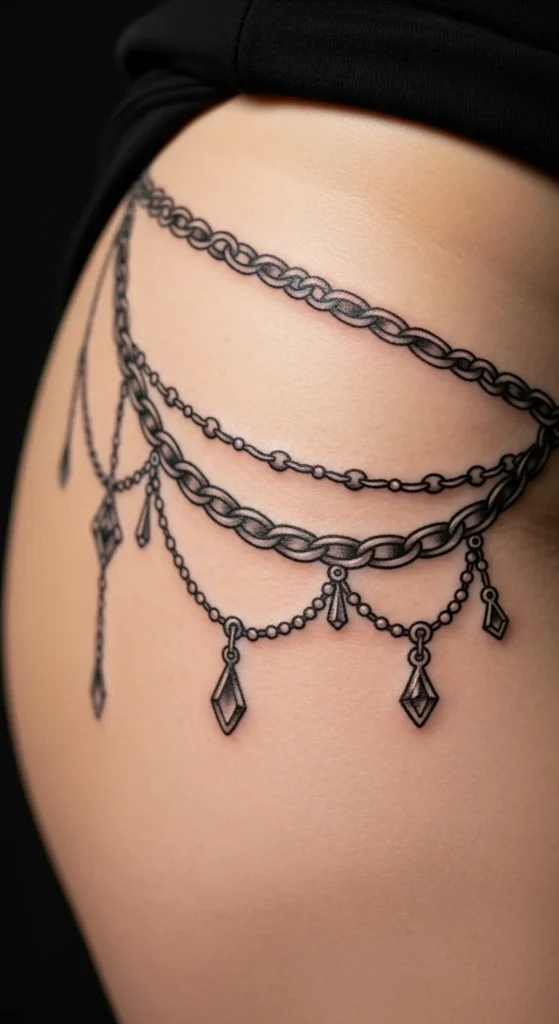 Hip chain tattoo design