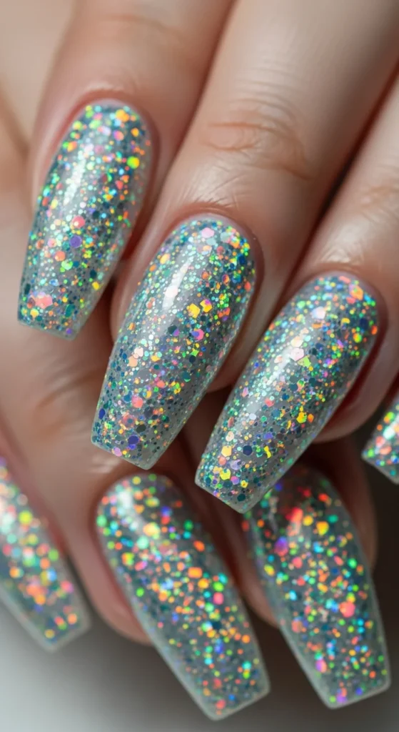 Holographic glitter coffin nails