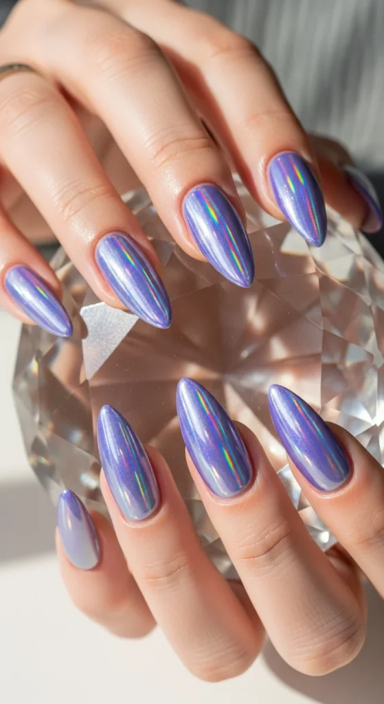 Holographic purple silver nails