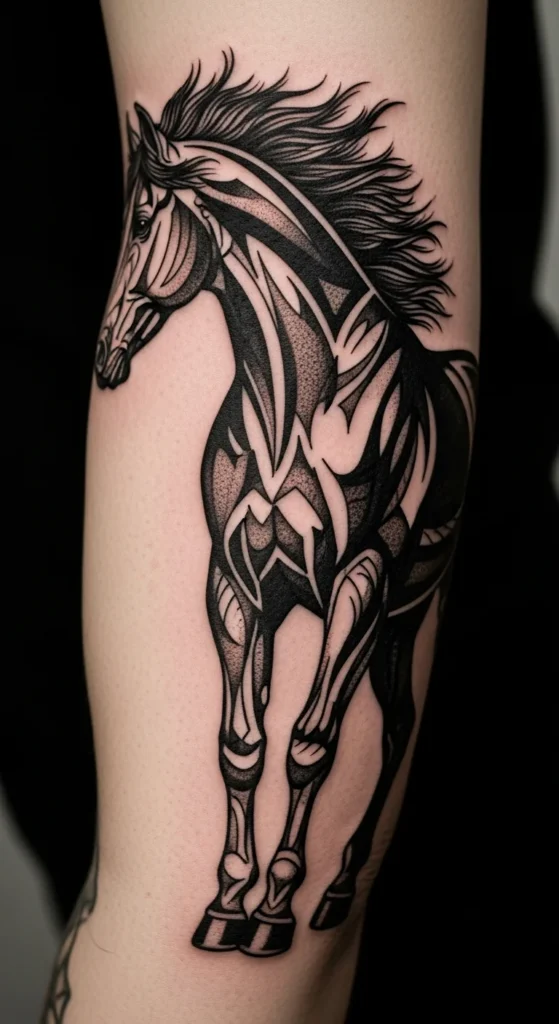 Horse sleeve tattoo blackwork
