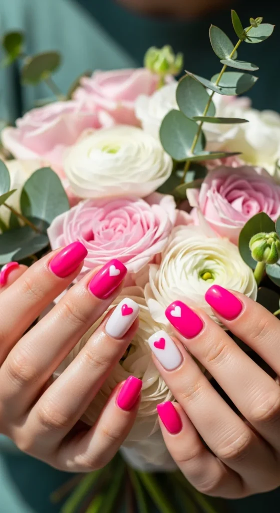 Hot pink Valentine's nails