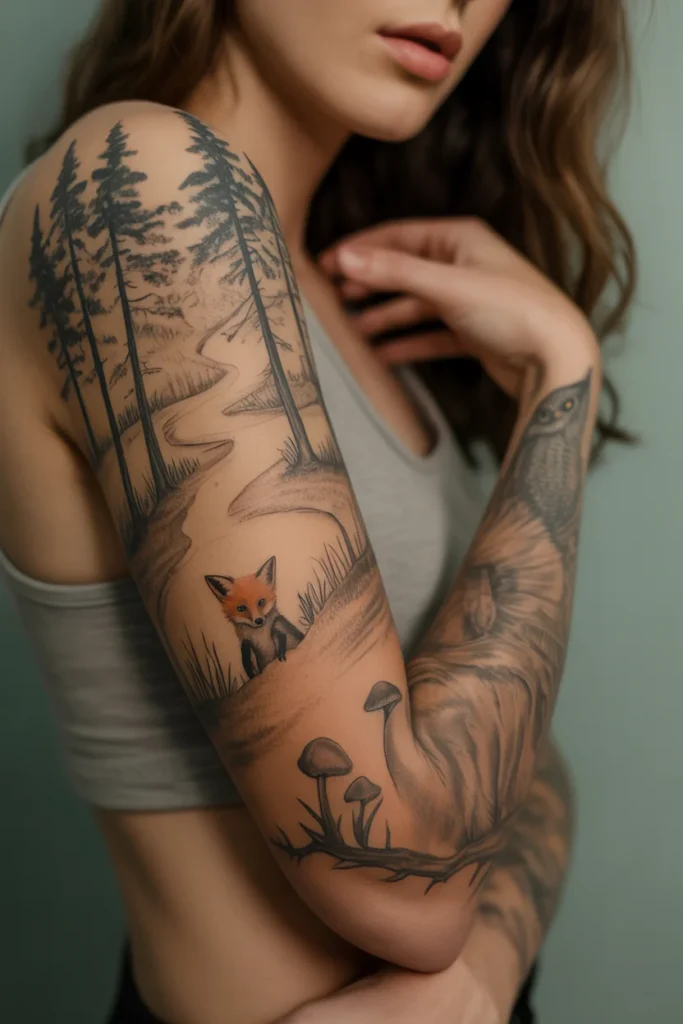 Illustrative storybook sleeve tattoo