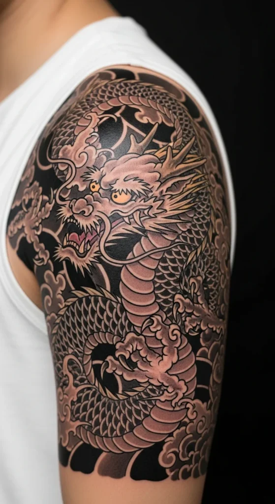 Japanese dragon shoulder tattoo