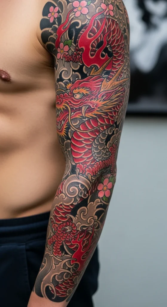 Japanese dragon sleeve tattoo