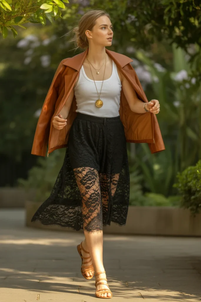 Lace midi skirt spring outfit