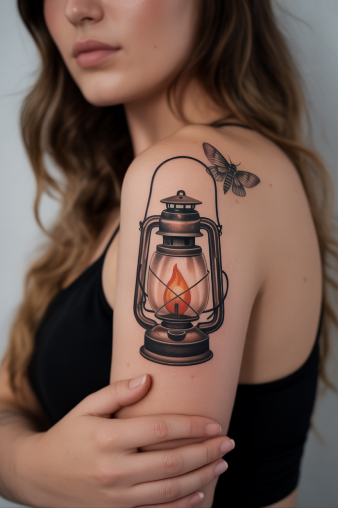 Lantern and Moth Tattoo Design
