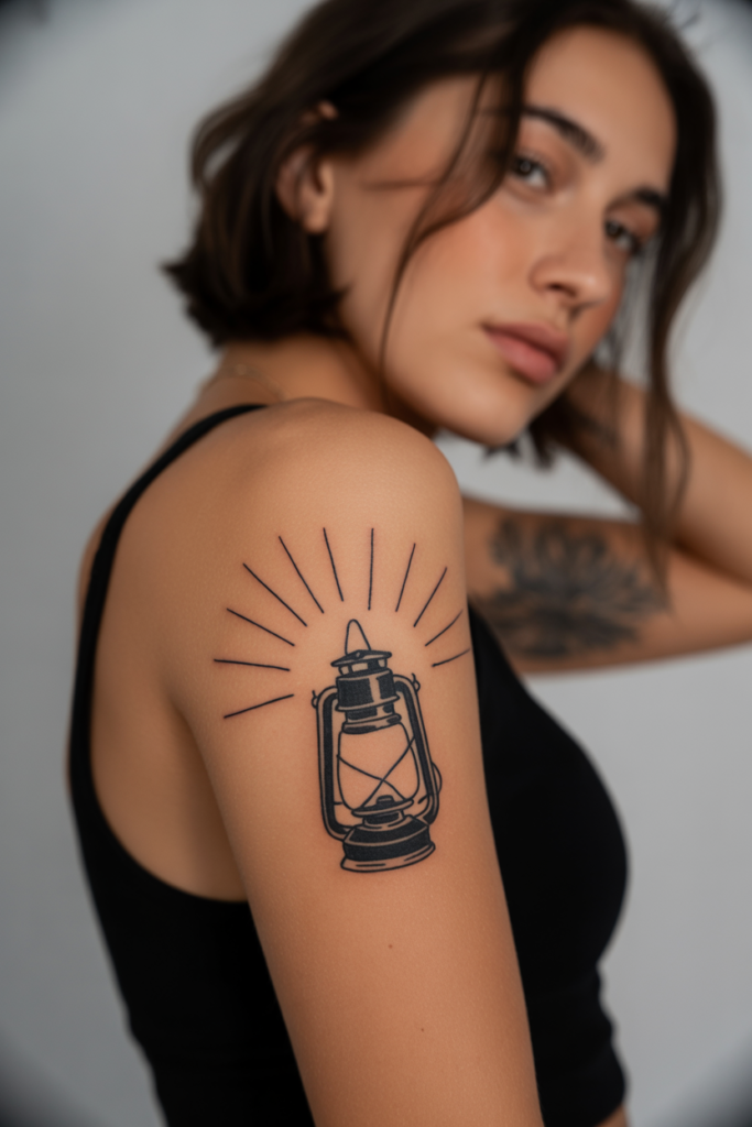 Lantern with Guiding Light Beam Tattoo