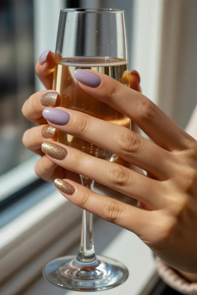 Lavender gold glitter gradient nails