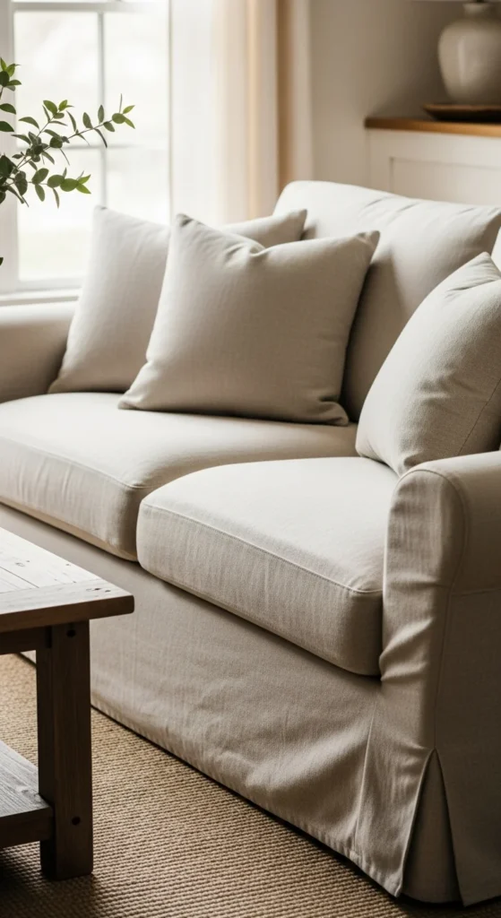 Linen farmhouse sofa
