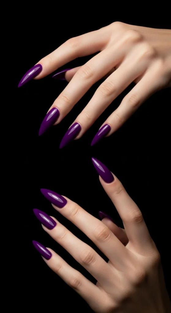 Long purple stiletto nails