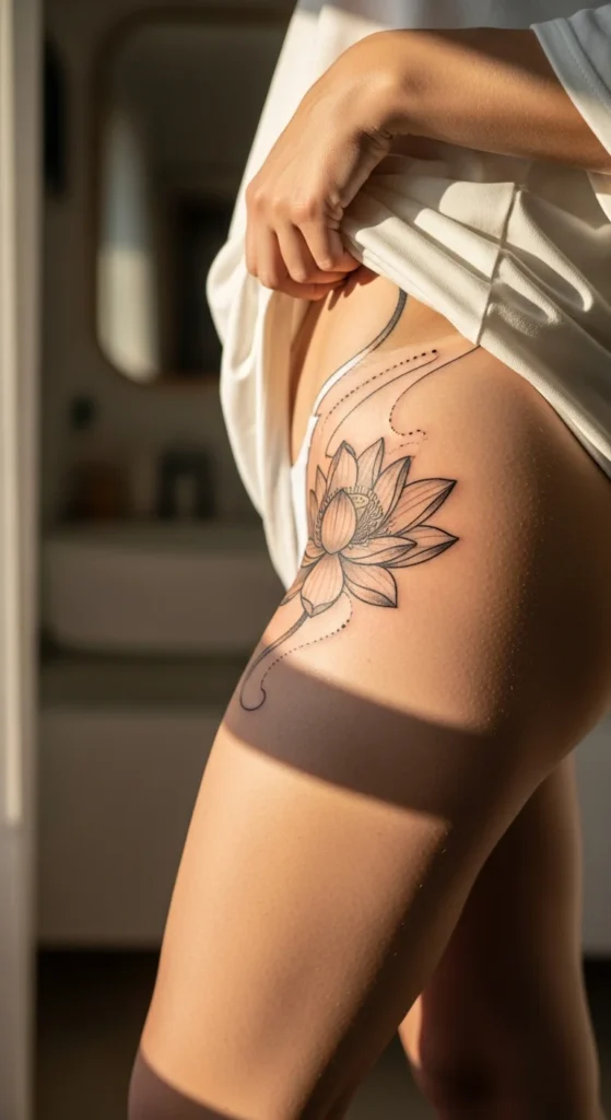 Lotus hip tattoo design