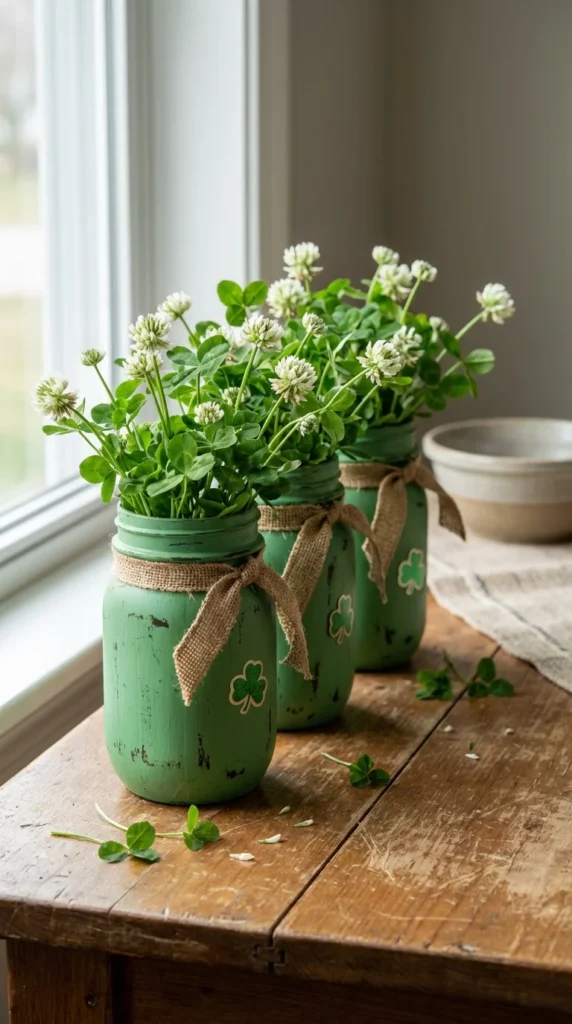 Lucky clover mason jar St. Patrick's Day decor