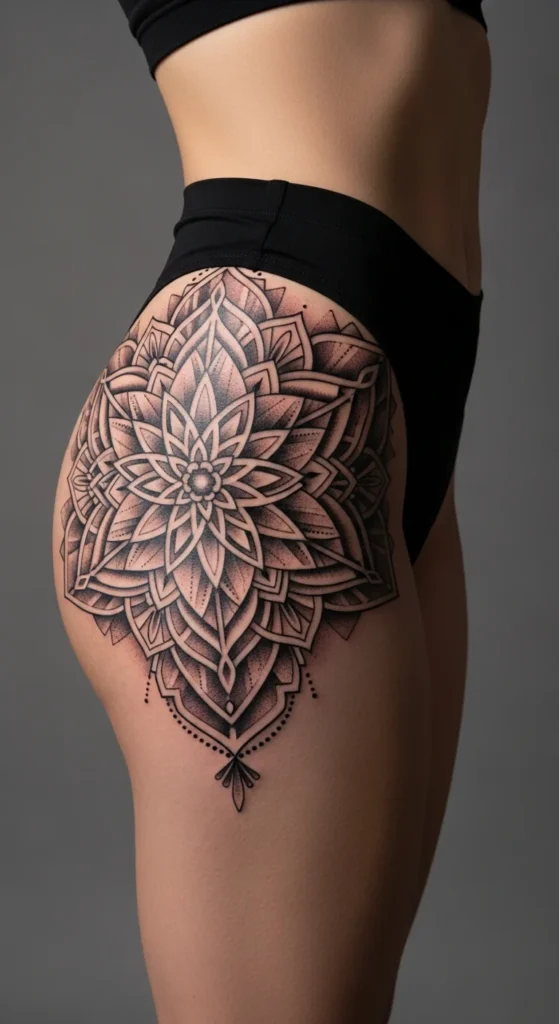 Mandala hip bone tattoo