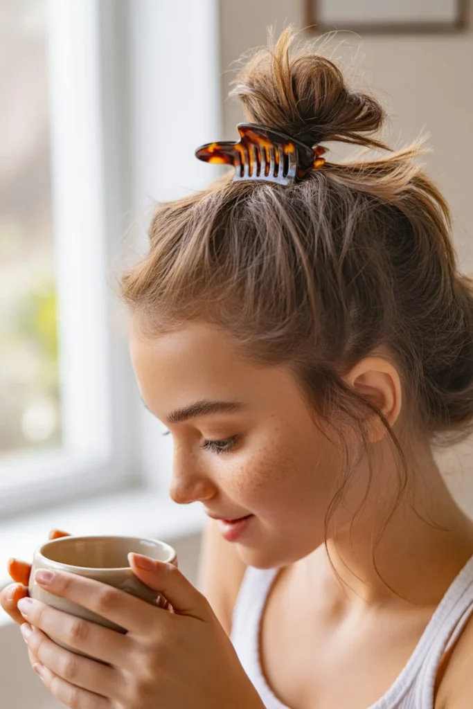 Messy bun school hairstyle