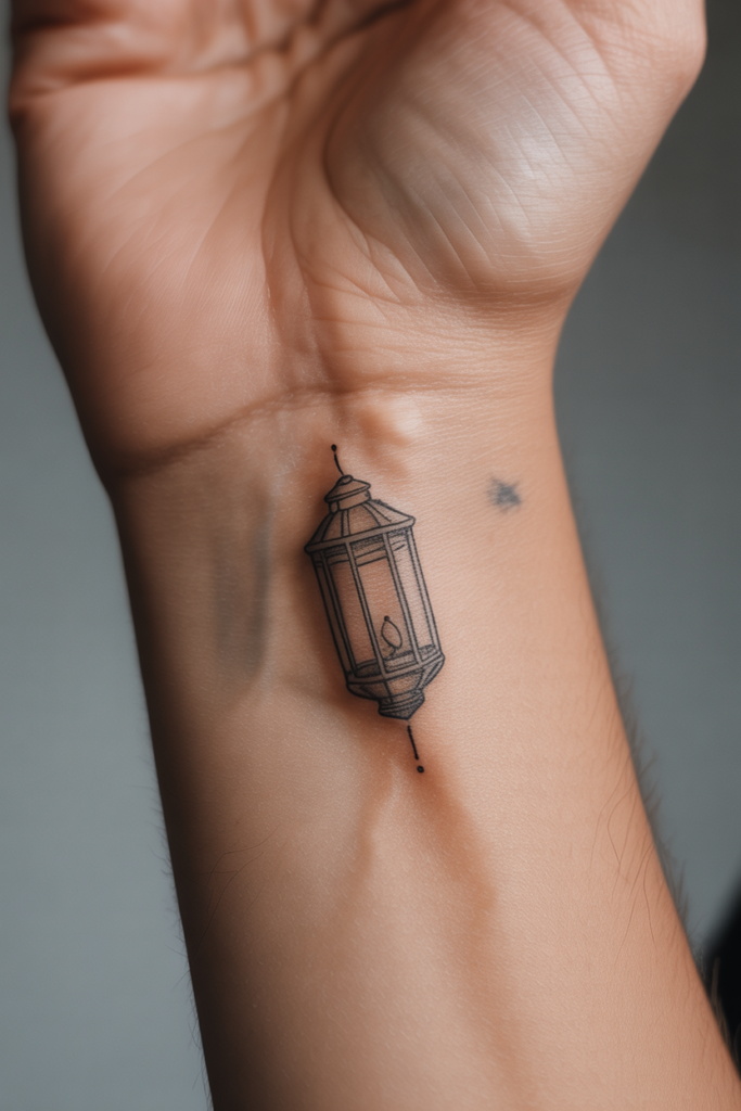 Minimalist Line-Work Lantern Tattoo