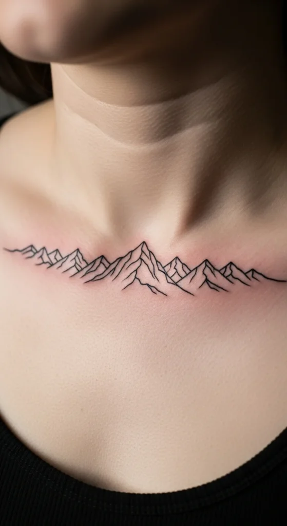 Minimalist chest tattoo mountains