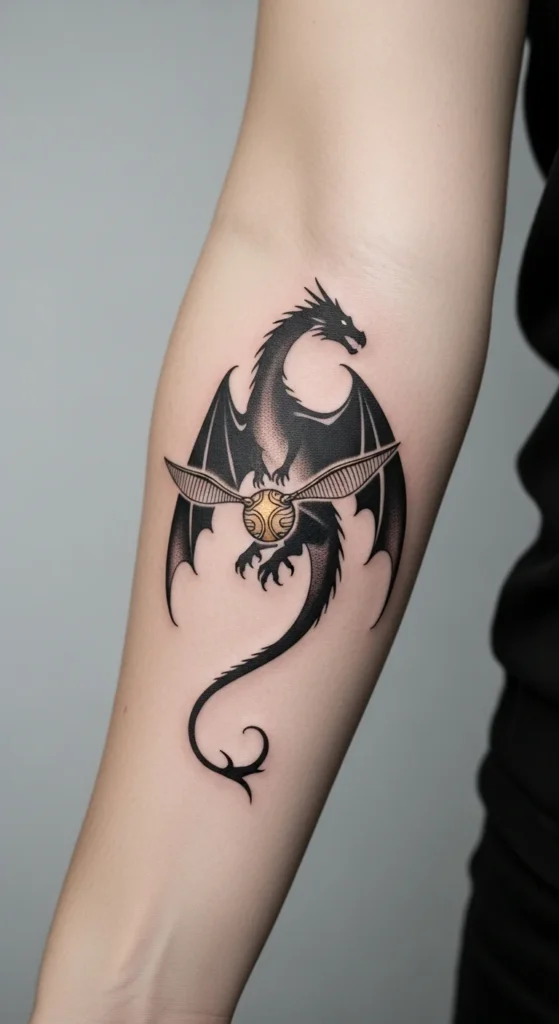 Minimalist dragon Harry Potter tattoo