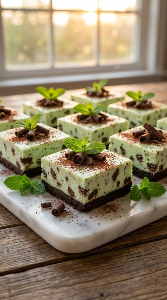 Mint chocolate St. Patrick's Day cheesecake bars