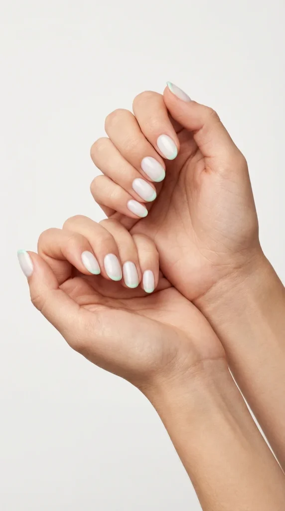 Mint green French tip nails