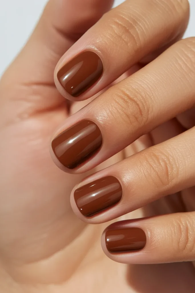 Mocha brown short nails