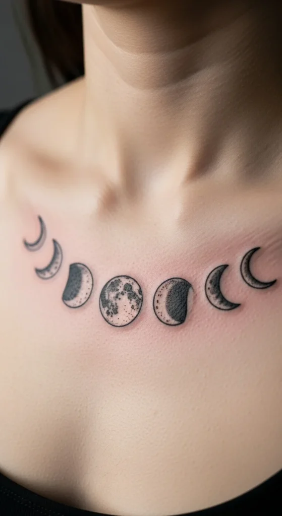 Moon phases chest tattoo
