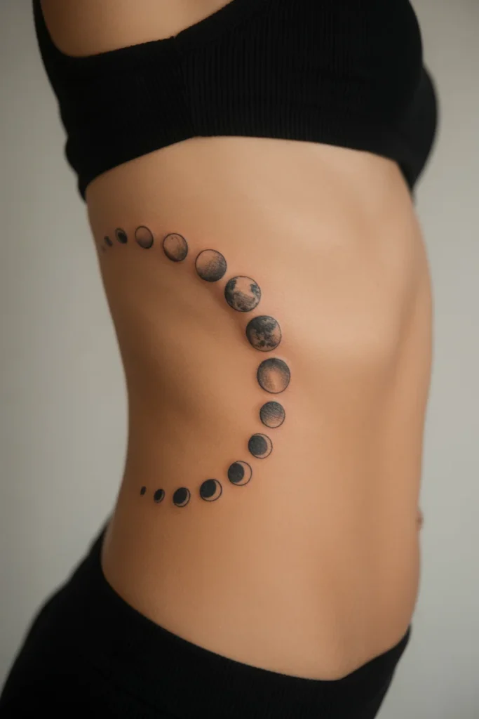 Moon phases side tattoo