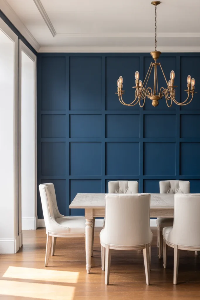 Navy board and batten dining room