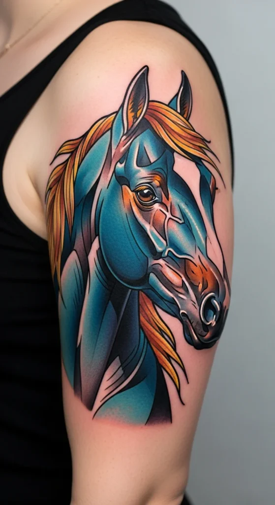 Neo-traditional horse tattoo