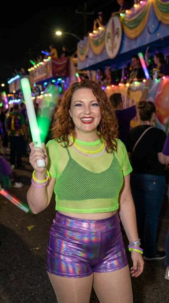 Neon Mardi Gras rave outfit