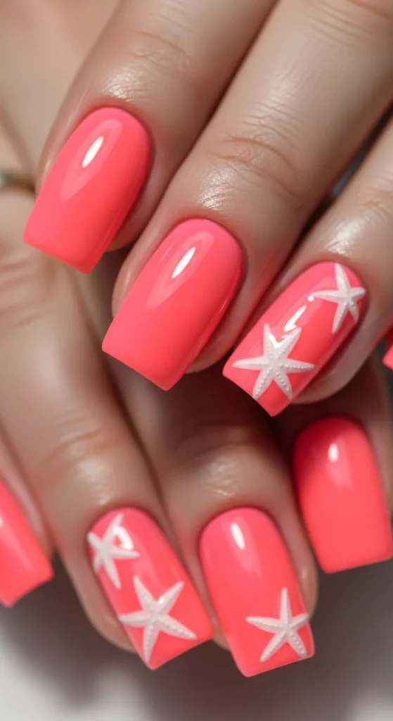 Neon coral reef nails