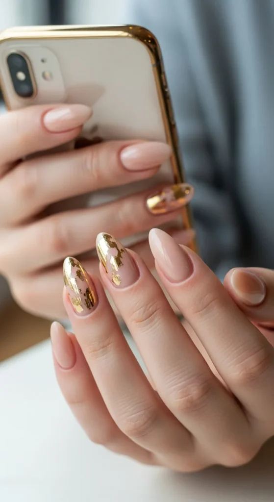 Nude gold foil nails