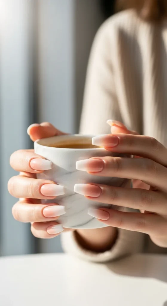 Nude ombre coffin nails