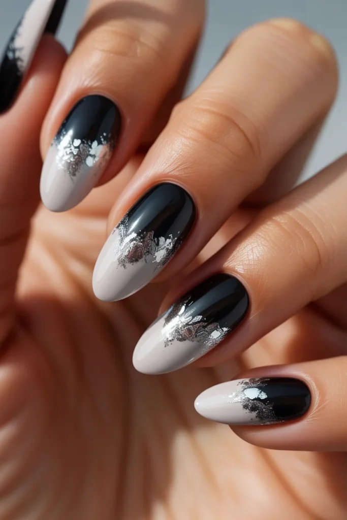 Ombre almond nails chrome