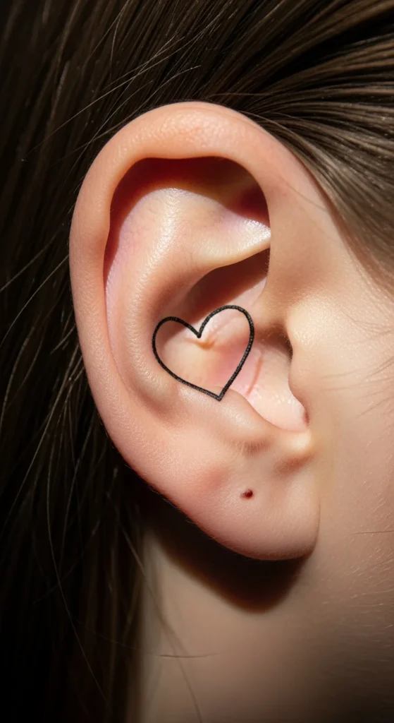 Outline heart ear tattoo