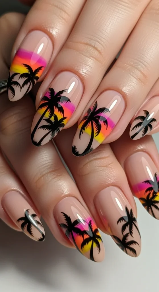 Palm tree beach nails