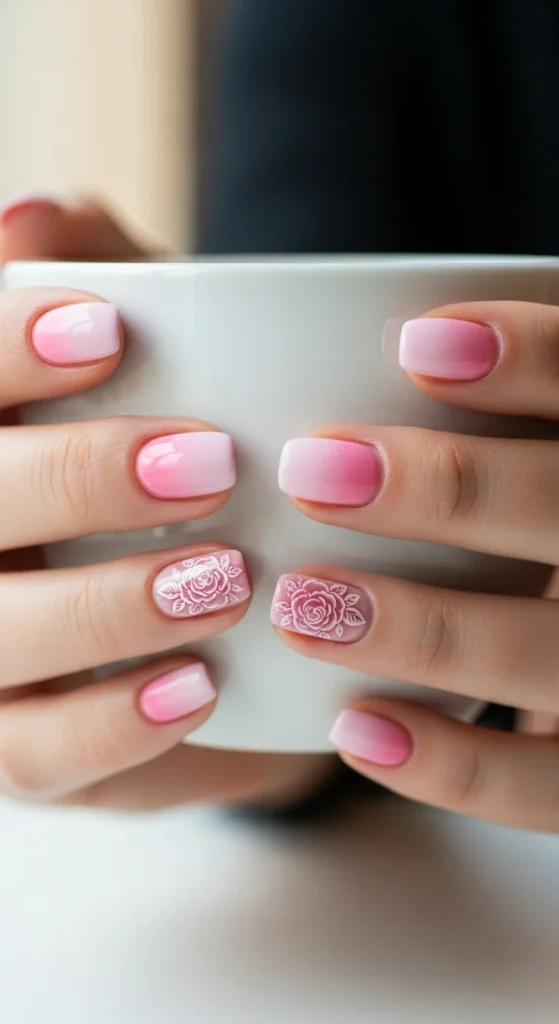 Pastel pink ombre rose nails