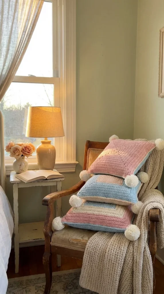 Pastel pom pom pillows