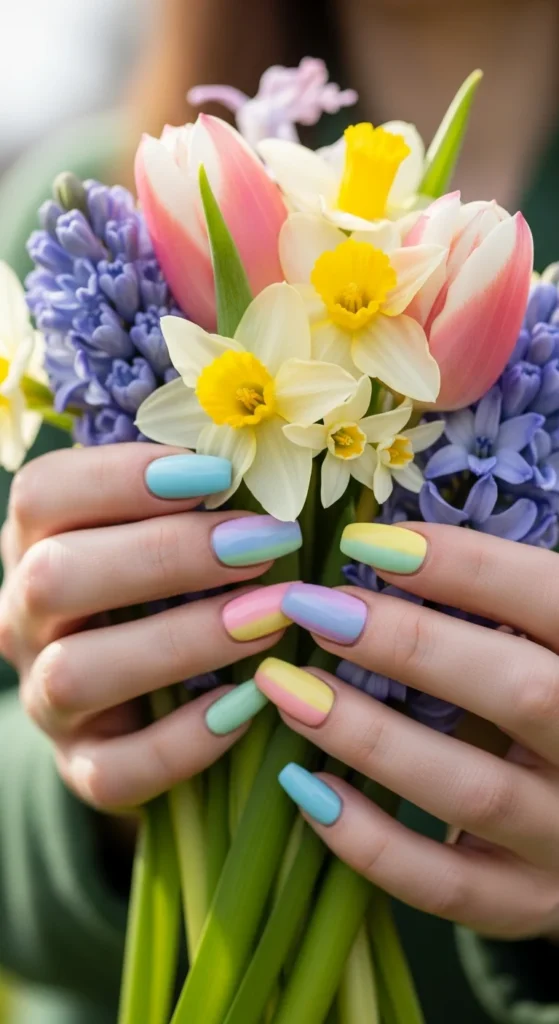 Pastel rainbow coffin nails
