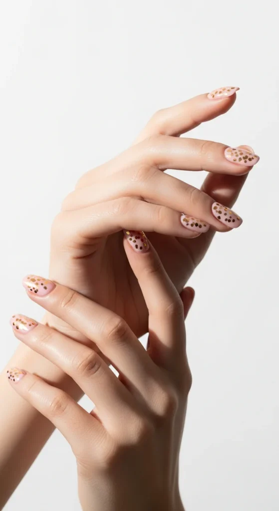 Pink gold confetti birthday nails