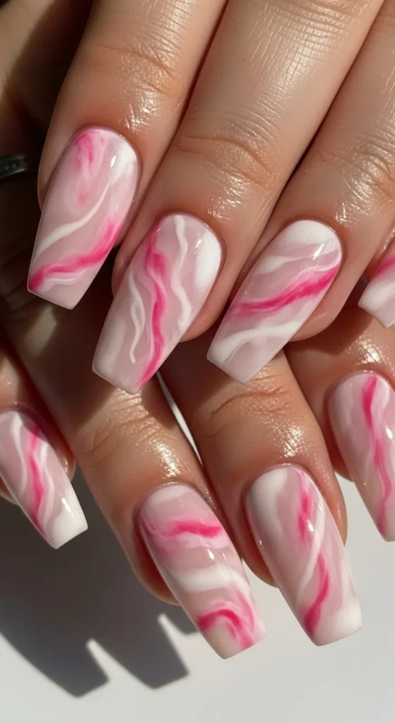 Pink marble coffin nails