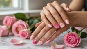 Pink rose nails