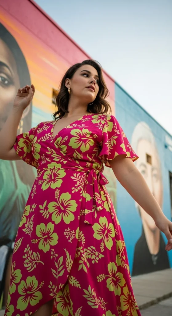 Plus size tropical print dress