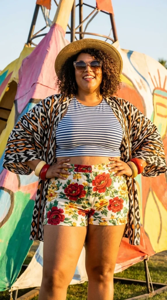 Print mixing plus size Coachella
