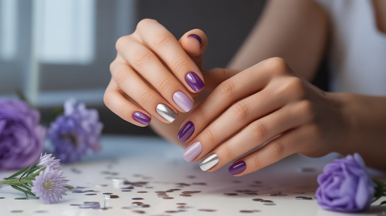 Purple and silver nail designs
