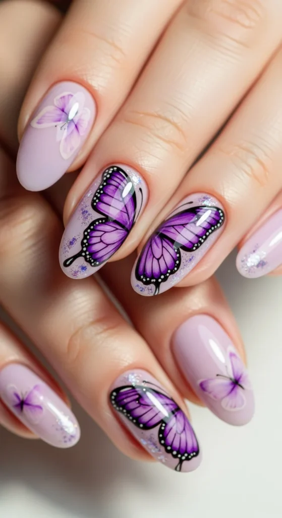 Purple butterfly nail art
