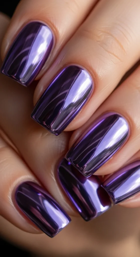 Purple chrome nail design