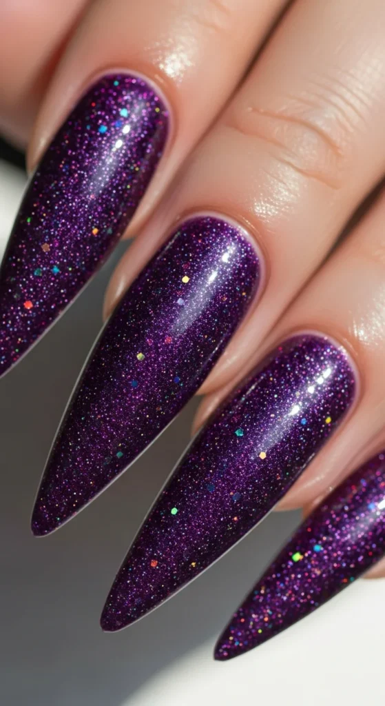 Purple glitter nails